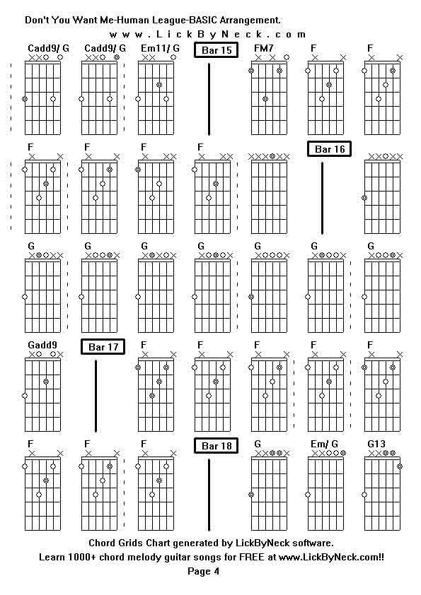 Chord Grids Chart of chord melody fingerstyle guitar song-Don't You Want Me-Human League-BASIC Arrangement,generated by LickByNeck software.